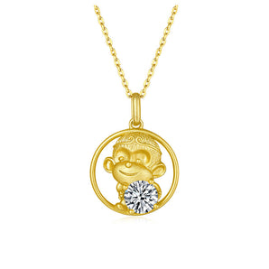 925 Sterling Silver Round Cut CZ Monkey  Pendant Necklace 1