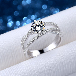 925 Sterling Silver Round Cut CZ Unique Engagement Rings for Women 2