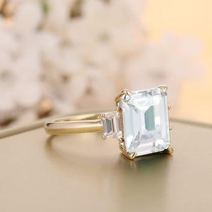 925 Sterling Silver Emerald Cut CZ Three Stone Ring 2