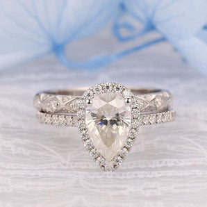 925 Sterling Silver Pear Shaped D Color CZ Bridal Ring 1