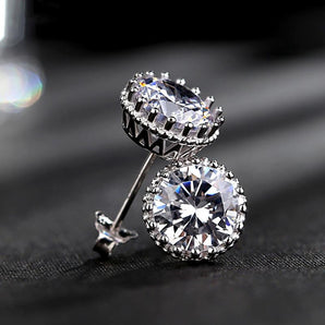 925 Sterling Silver Vintage Crown Round Cut CZ Halo Stud Earrings 1