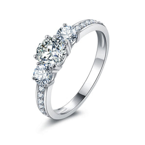 925 Sterling Silver Three Stone Round Cut CZ Ring 1