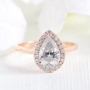 925 Sterling Silver Pear Shaped CZ Halo Ring 1