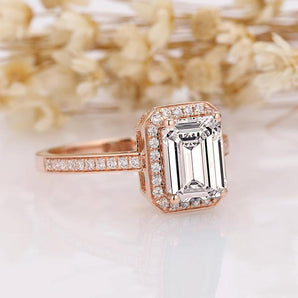 925 Silver Sterling 2 Carat Emerald Cut D Color CZ Halo Ring 2