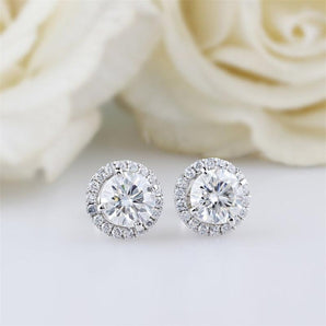 925 Sterling Silver Round CutCubic Zirconia Halo Stud Earrings 1