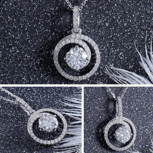 925 Sterling Silver Round Cut Halo Pendant Necklace 2