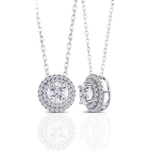 925 Sterling Silver Round Cut CZ Double Halo Pendant Necklace 1