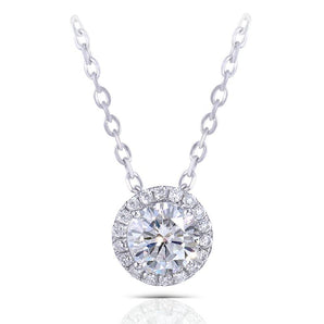 925 Sterling Silver CZ Classic Halo Pendant Necklace 1