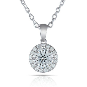 925 Sterling Silver 6.5mm Round Cut CZ Halo Pendant Nacklace 1