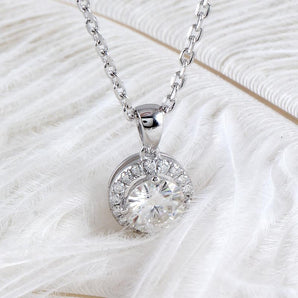 925 Sterling Silver 6.5mm Round Cut CZ Halo Pendant Nacklace 2