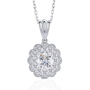 925 Sterling Silver Oval Cut CZ Double Halo Pendant Necklace 1