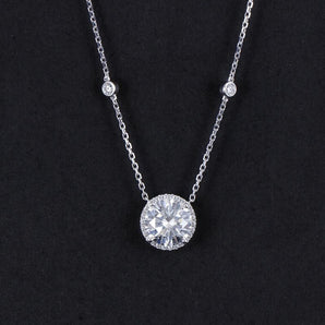 925 Sterling Silver Round Cut CZ  Diamond Halo Necklace 2