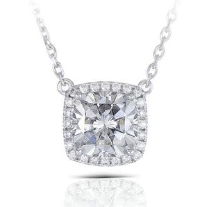 925 Sterling Silver Cushion CZ Classic Halo Necklace 1