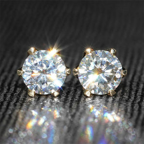 925 Sterling Silver Round Cut Cubic Zirconia Classic Stud Earrings 1