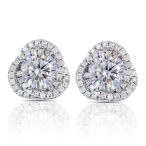 925 Sterling Silver Round Cut Cubic Zirconia Flower Shaped Halo Stud Earrings 1