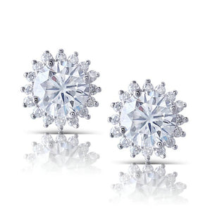 925 Sterling Silver Round Cut Cubic Zirconia Sunflower Stud Earrings 1