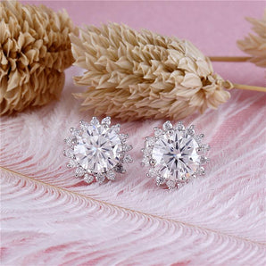 925 Sterling Silver Round Cut Cubic Zirconia Sunflower Stud Earrings 2