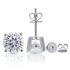 925 Sterling Silver Round Cut Cubic Zirconia Classic Stud Earrings 2