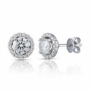 925 Sterling Silver Round Cut Cubic Zirconia Halo Stud Earrings With Adjustable 1