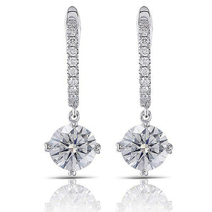 925 Sterling Silver Round Cut Cubic Zirconia Hoop Drop Earrings 2