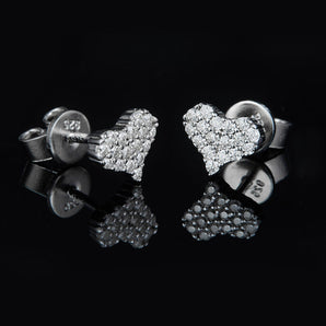 925 Sterling Silver Round Cut Cubic Zirconia Heart-Shaped Stud Earrings 2