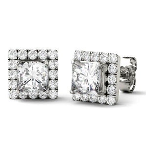 925 Sterling Sliver Princess Cut Halo Stud Earrings 1