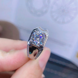 925 Sterling Silver Round Cut CZ Men's Ring Adjustable 2