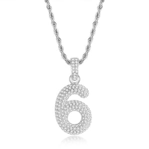 925 Sterling Silver Number 6 Created CZ Hip Hop Rope Chain Pendant Necklace 1