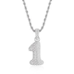 925 Sterling Silver Number 1 Created Diamond Hip Hop Rope Chain Pendant Necklace 1