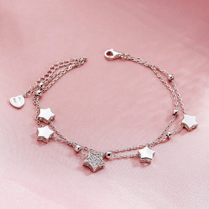 925 Sterling Silver Fashion Double Star Created Diamond Bracelet 2