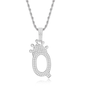 925 Sterling Silver The Letter Q Created CZ Crown Hip Hop Rope Chain Pendant Necklace 1