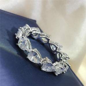 925 Sterling Silver Pear Cut Created CZ Full Eternity Ring 1