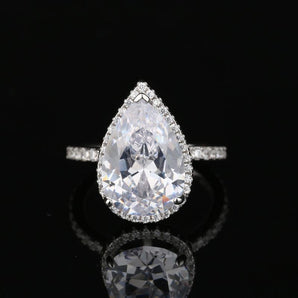 925 Sterling Silver Pear Cut Created CZ Ring 1