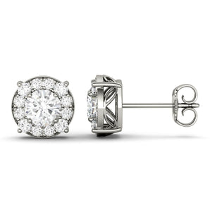 925 Sliver Sterling Round Cut Cubic Zirconia Halo Stud Earrings 1