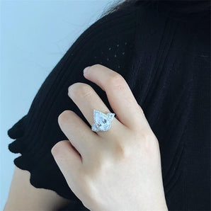 925 Sterling Silver Pear Cut Created CZ Ring 2