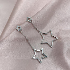 925 Sterling Silver Round Cut Star Created CZ Drop Earrings 1