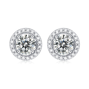 925 Sterling Silver Halo Round Cut Cubic Zirconia Stud Earrings 1