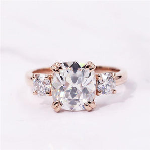 925 Sterling Silver Cushion Cut CZ Three Stone Ring 1