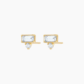 925 Sterling Silver Diamond and Topaz Baguette Studs Earrings 1