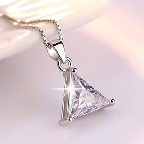 925 Sterling Silver Trillion Cut Created White CZ Pendant Necklace 2