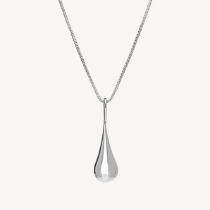 18 Inch 925 Sterling Silver  My Silent Tears Puff Teardrop Pendant Silver Necklace 1