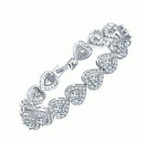 925 Sterling Silver Halo Heart Created White Diamond Bracelet 2