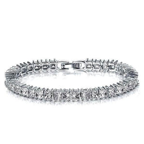 925 Sterling Silver Princess Created White Diamond Tennis Bracelet 1