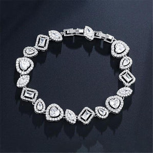 925 Sterling Silver Special Design Halo Heart & Marquise Cut Created Diamond Bracelet 2