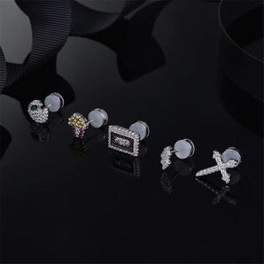 925 Sterling Sliver Cute Ice cream Cross Lightning Bar CZ Stud Earring Set 2