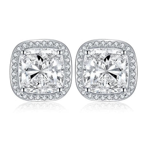 925 Sterling Silver Cushion Cut Cubic Zirconia Stud Earrings 1