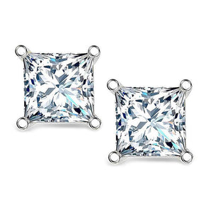 925 Sterling Silver Brilliant Princess Cut Cubic Zirconia Stud Earrings 1