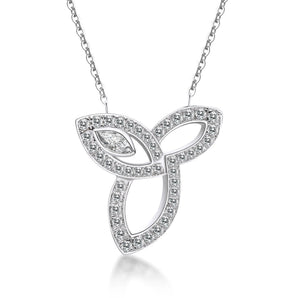 925 Sterling Silver Three Leaves White Created CZ Pendant Necklace 1