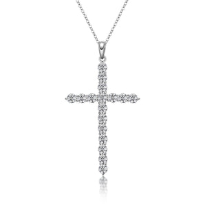 925 Sterling Silver Classic Christian Cross Created Diamond Pendant Necklace 1