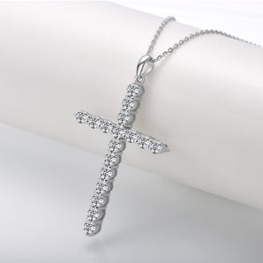 925 Sterling Silver Classic Christian Cross Created Diamond Pendant Necklace 2